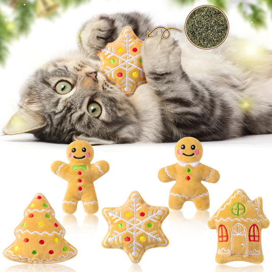 Catnip Toys for Cat - 5Pcs Christmas Gingerbread Catmint Interactive Cat Toy