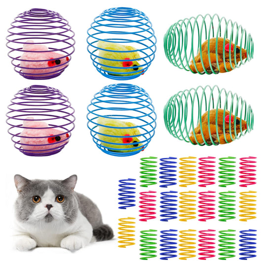 6 Pcs Cat Spring Balls And Cat Spring Toys with 20 Pcs Coil Springs