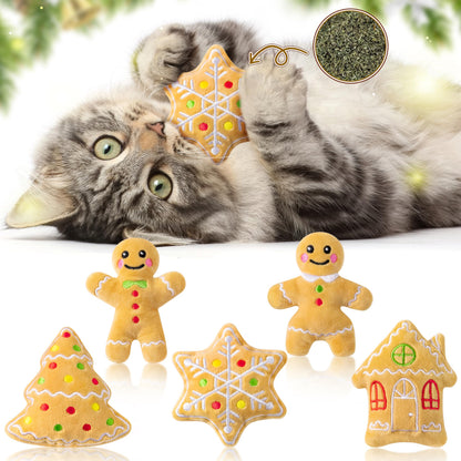 Catnip Toys for Cat - 5Pcs Christmas Gingerbread Catmint Interactive Cat Toy
