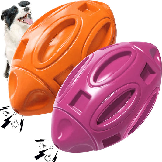 2 Pack Squeaky Dog Football for Aggressive Chewers