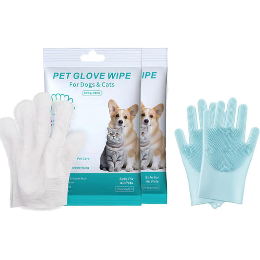 Pet Grooming Glove & Wipes Set